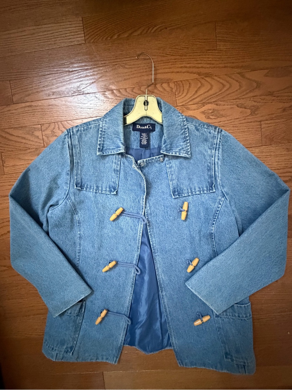 Denim & Co. Vintage 90s Barn Jacket Blue Denim Utility Toggle Small 100% Cotton